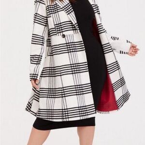 Torrid Black and White Plaid Pea Coat
